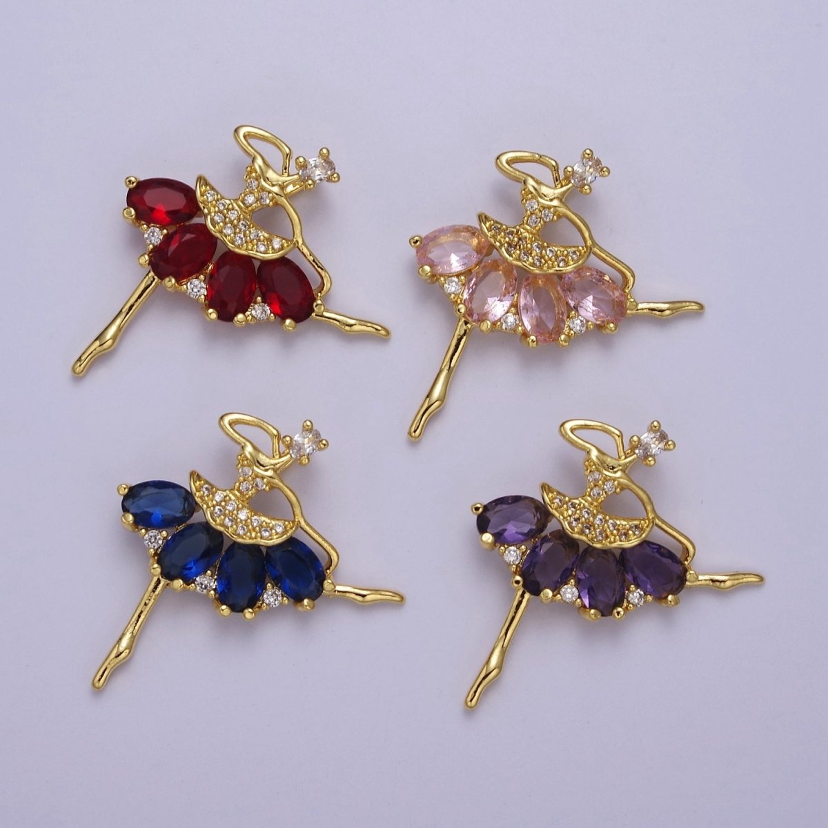 Gold Ballerina Dancer with Tutu Cubic Zirconia, Dancer Ballet Pendant Charm For Jewelry Necklace Making J-550 J-551 J-559 J-560