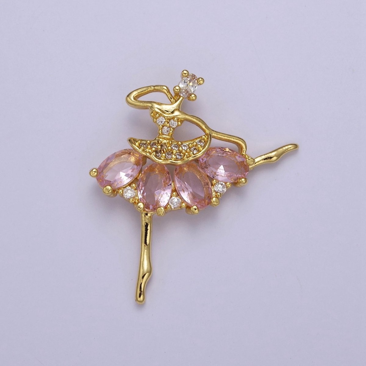 Gold Ballerina Dancer with Tutu Cubic Zirconia, Dancer Ballet Pendant Charm For Jewelry Necklace Making J-550 J-551 J-559 J-560