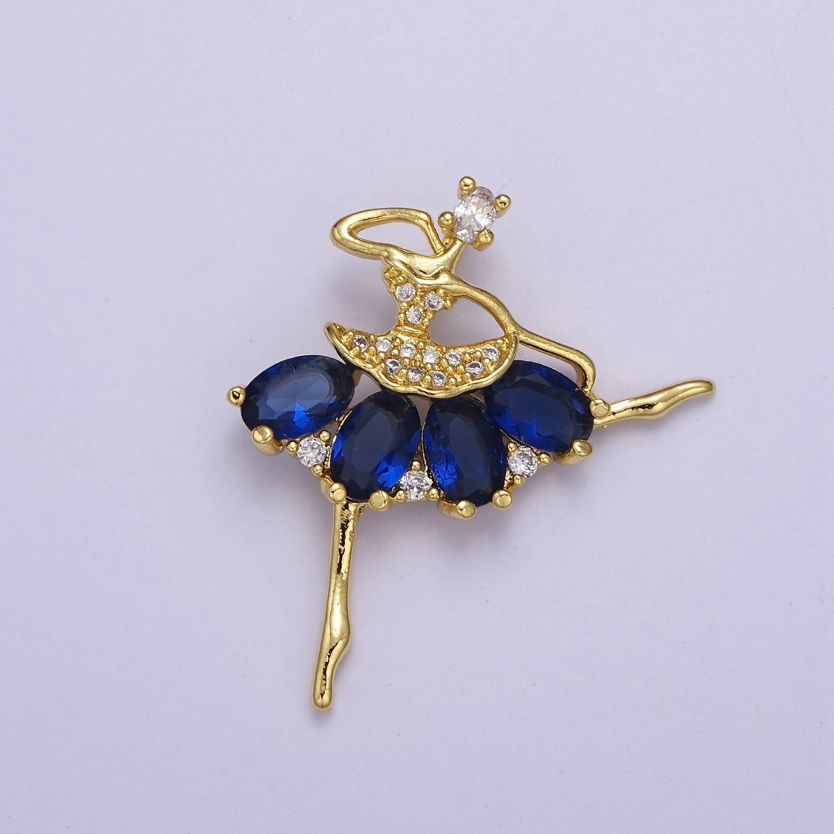 Gold Ballerina Dancer with Tutu Cubic Zirconia, Dancer Ballet Pendant Charm For Jewelry Necklace Making J-550 J-551 J-559 J-560