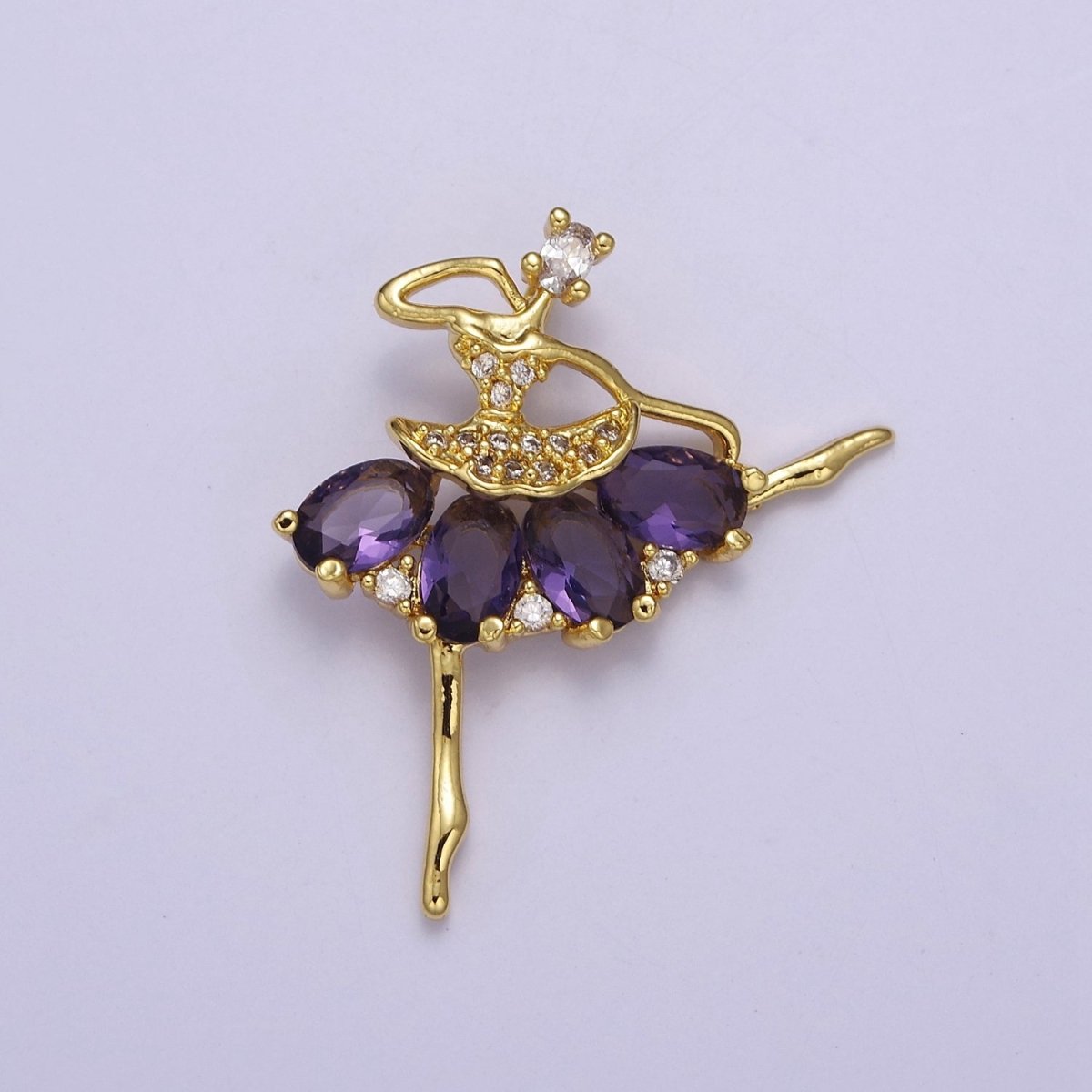 Gold Ballerina Dancer with Tutu Cubic Zirconia, Dancer Ballet Pendant Charm For Jewelry Necklace Making J-550 J-551 J-559 J-560