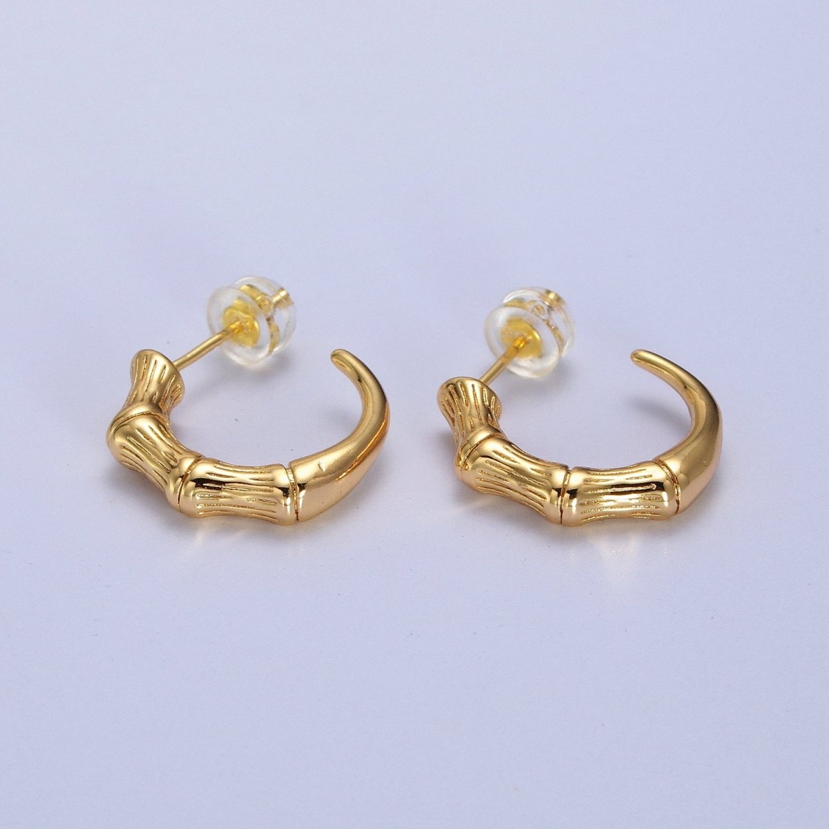 Gold Bamboo C-Shaped Hoop Geometric Earrings | AB015