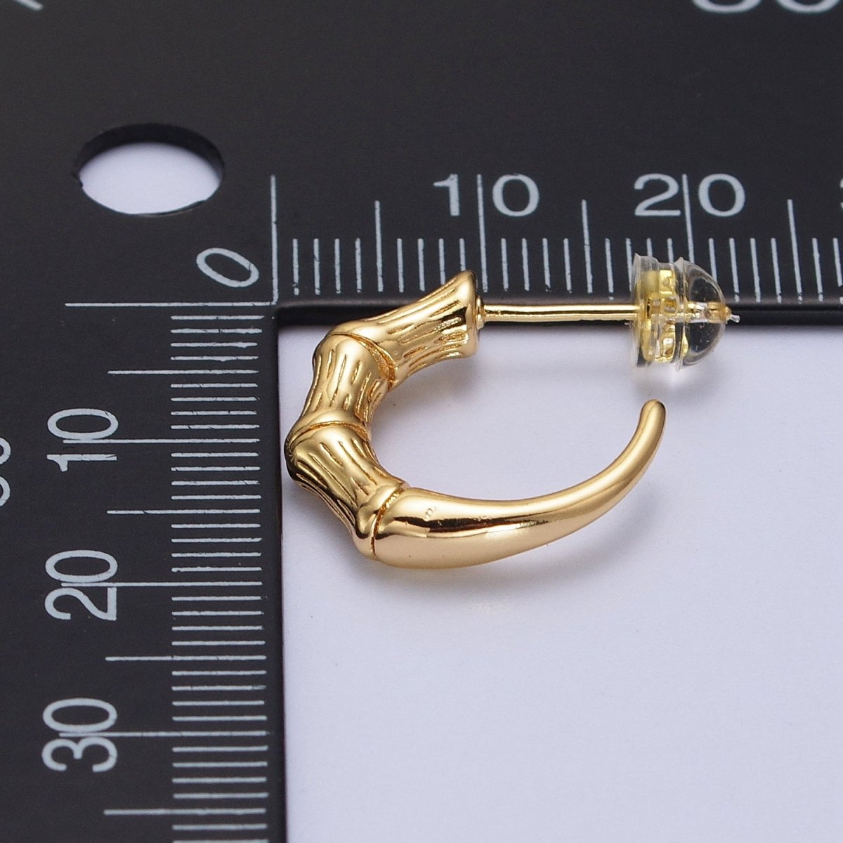 Gold Bamboo C-Shaped Hoop Geometric Earrings | AB015