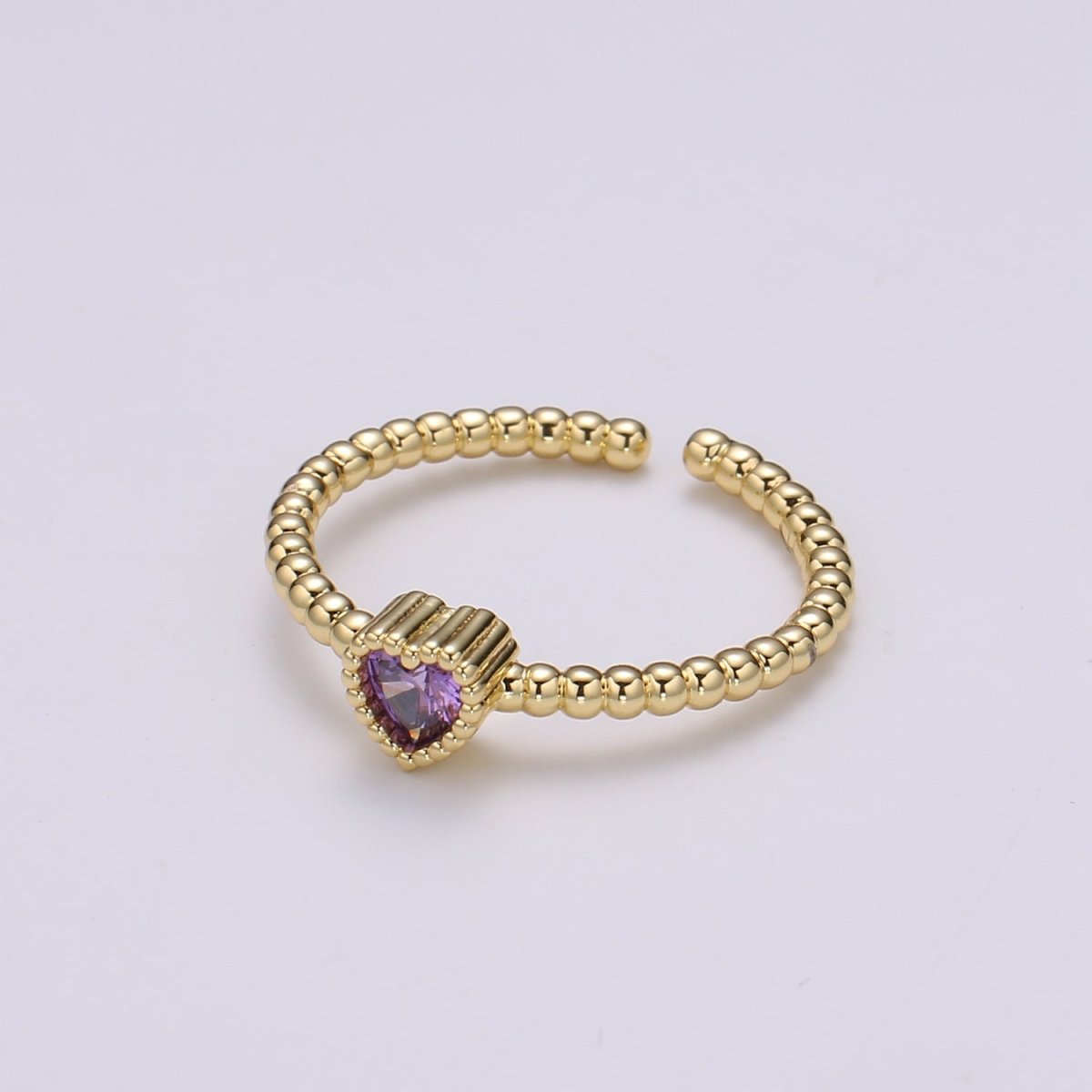 Gold Bead ring, Gold stacking ring, Dainty ring, thick gold ring, gold ring, bead ring, Heart Cz ring, gold stacking ring, beaded ring