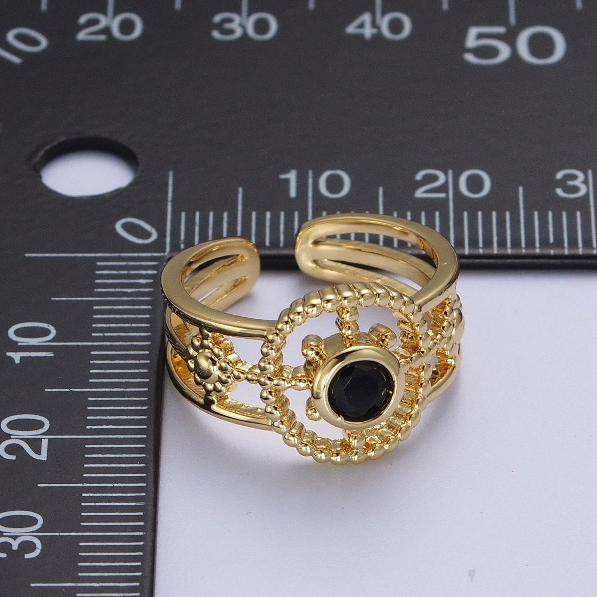 Gold Beaded Celestial Sun CZ Cubic Zirconia Double Band Ring | O-078~O-083