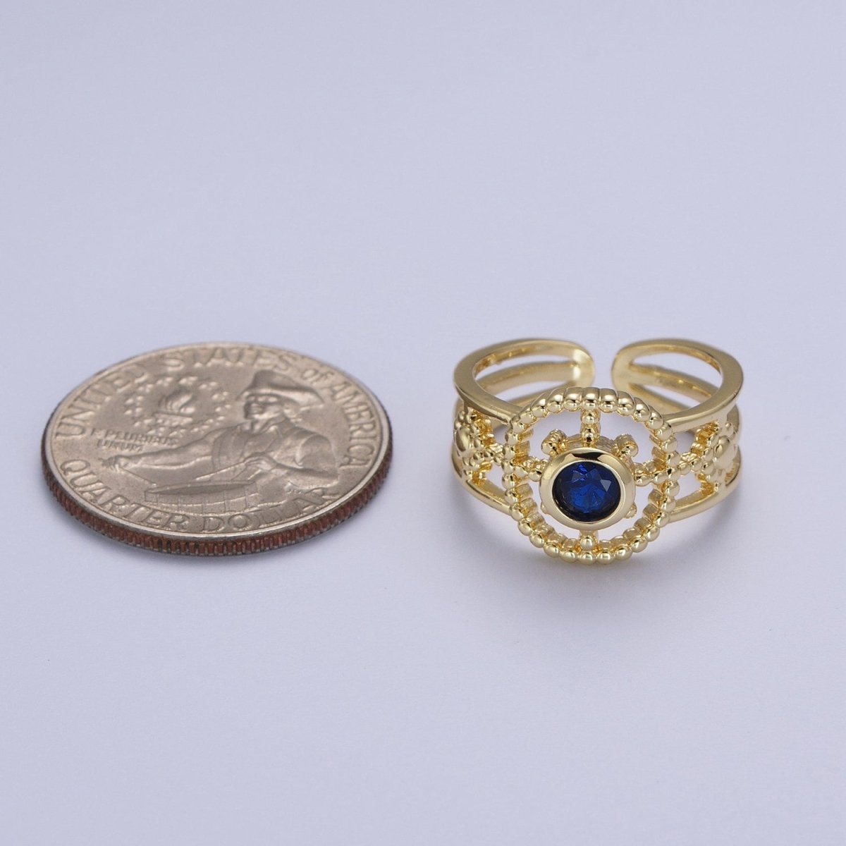 Gold Beaded Celestial Sun CZ Cubic Zirconia Double Band Ring | O-078~O-083