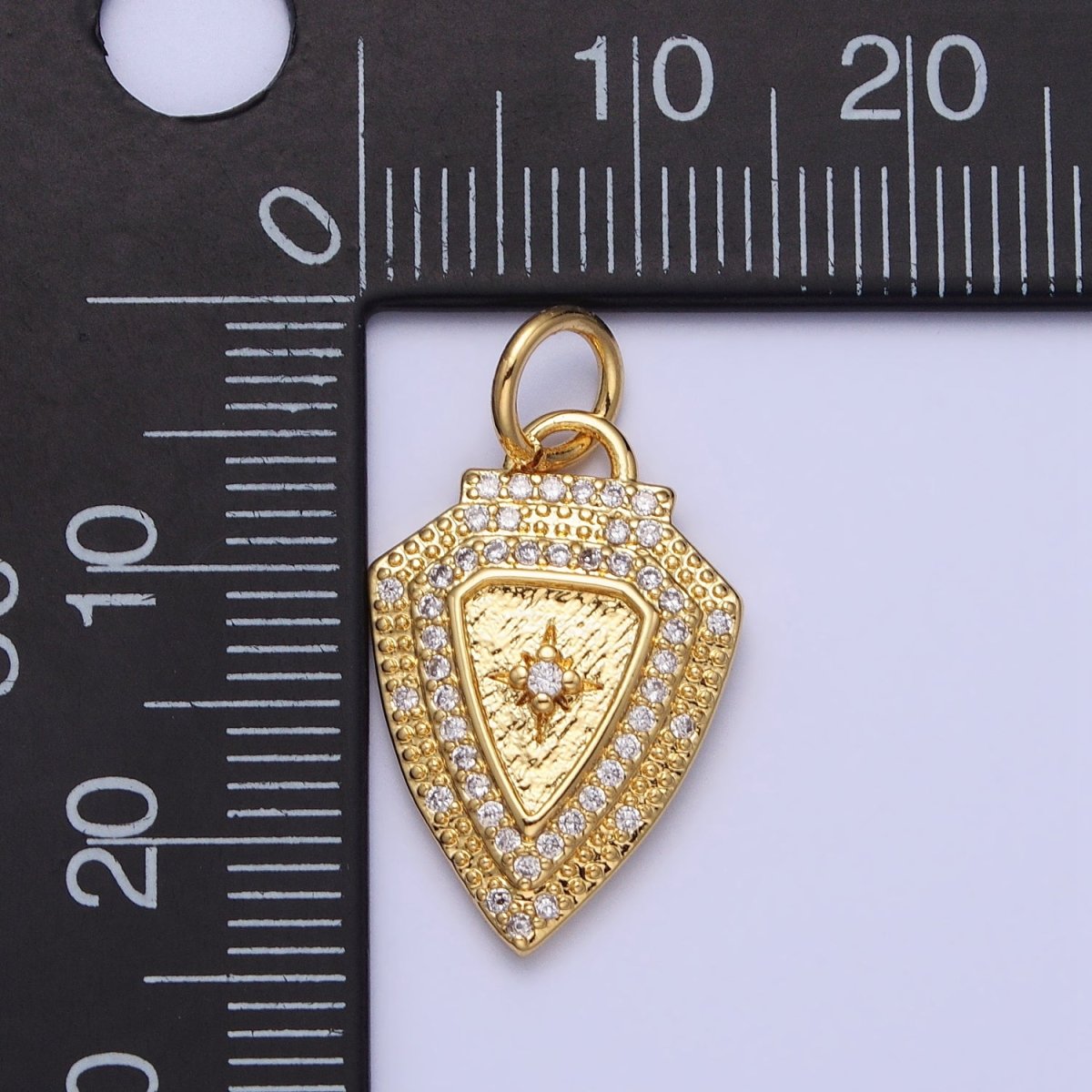 Gold Beaded Clear Micro Paved CZ Celestial North Star Shield Charm | AC374