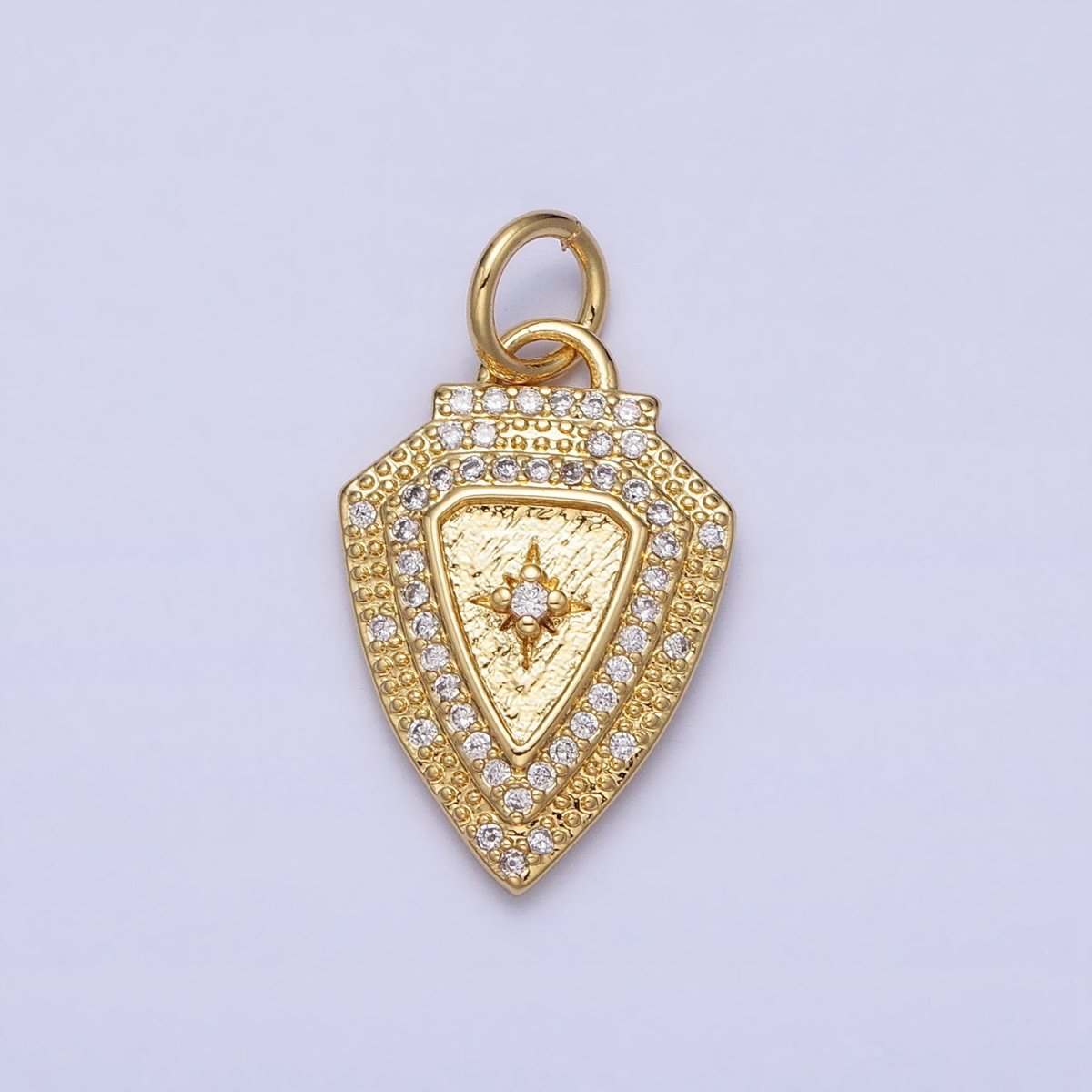 Gold Beaded Clear Micro Paved CZ Celestial North Star Shield Charm | AC374