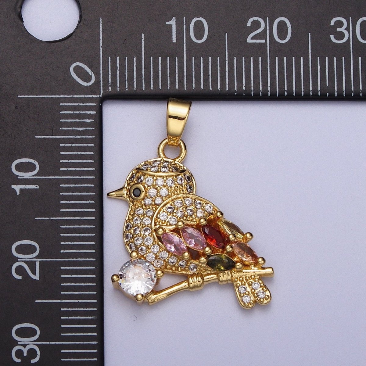 Gold Bird on Tree Branch Round Marquise Cubic Zirconia Animal Nature Jewelry | X-549