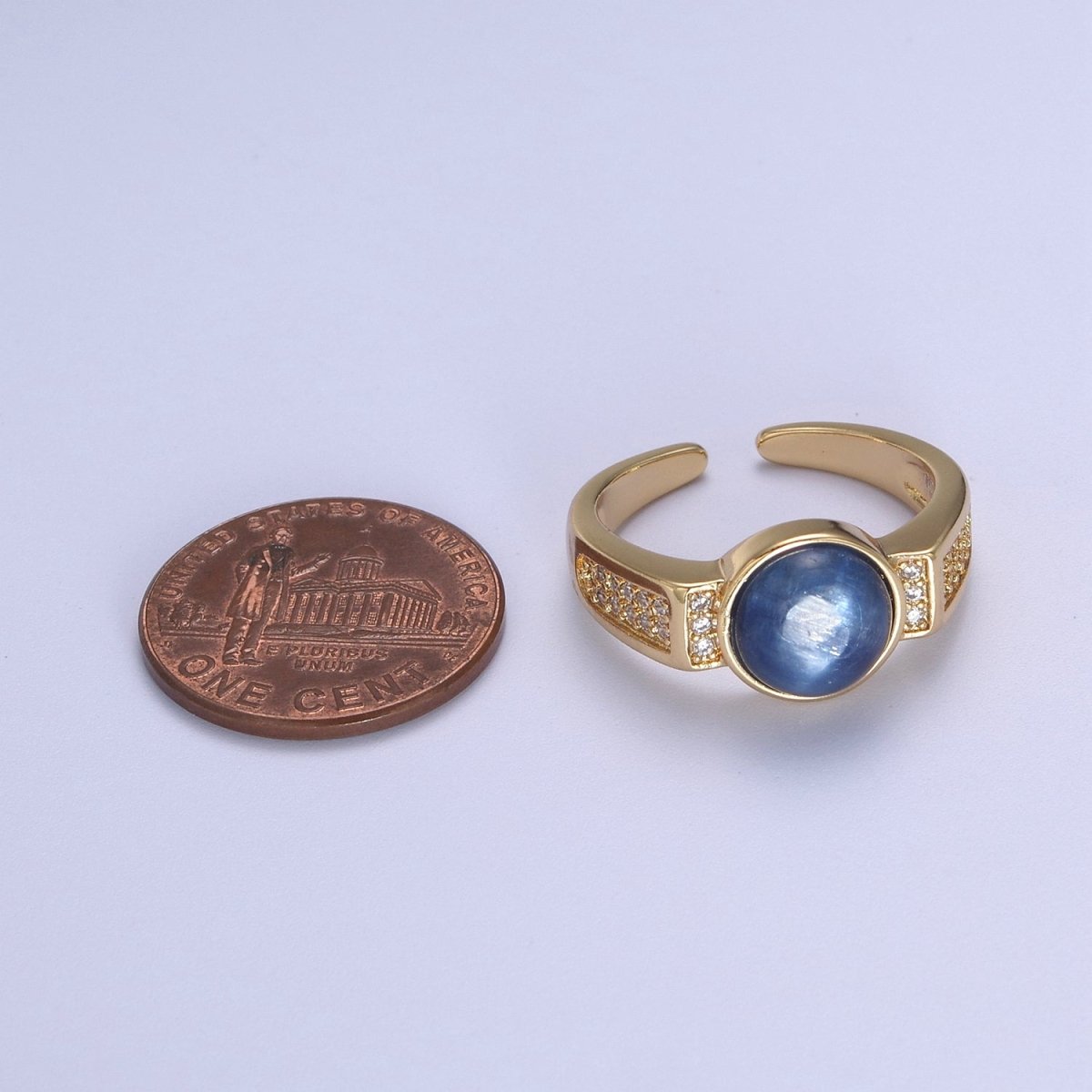 Gold Blue Tiger Eye Rings | Oval Gemstone Signet Ring | Gold Gem Stone Rings | Chunky Gold Statement Ring U-372