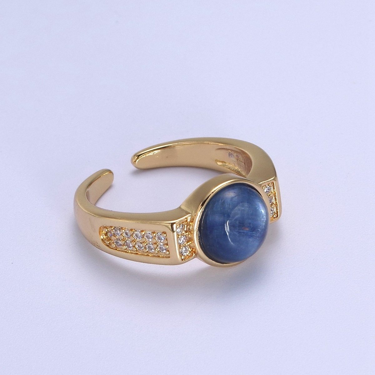 Gold Blue Tiger Eye Rings | Oval Gemstone Signet Ring | Gold Gem Stone Rings | Chunky Gold Statement Ring U-372