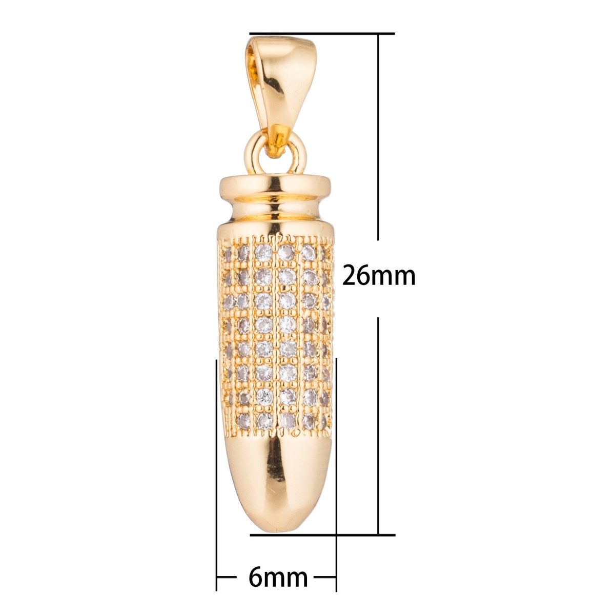 Gold Bullet Gun Pistol Ammo Weapon Hunting Security Craft Cubic Zirconia Necklace Pendant Charm Bead Bails Findings for Jewelry Making H-344