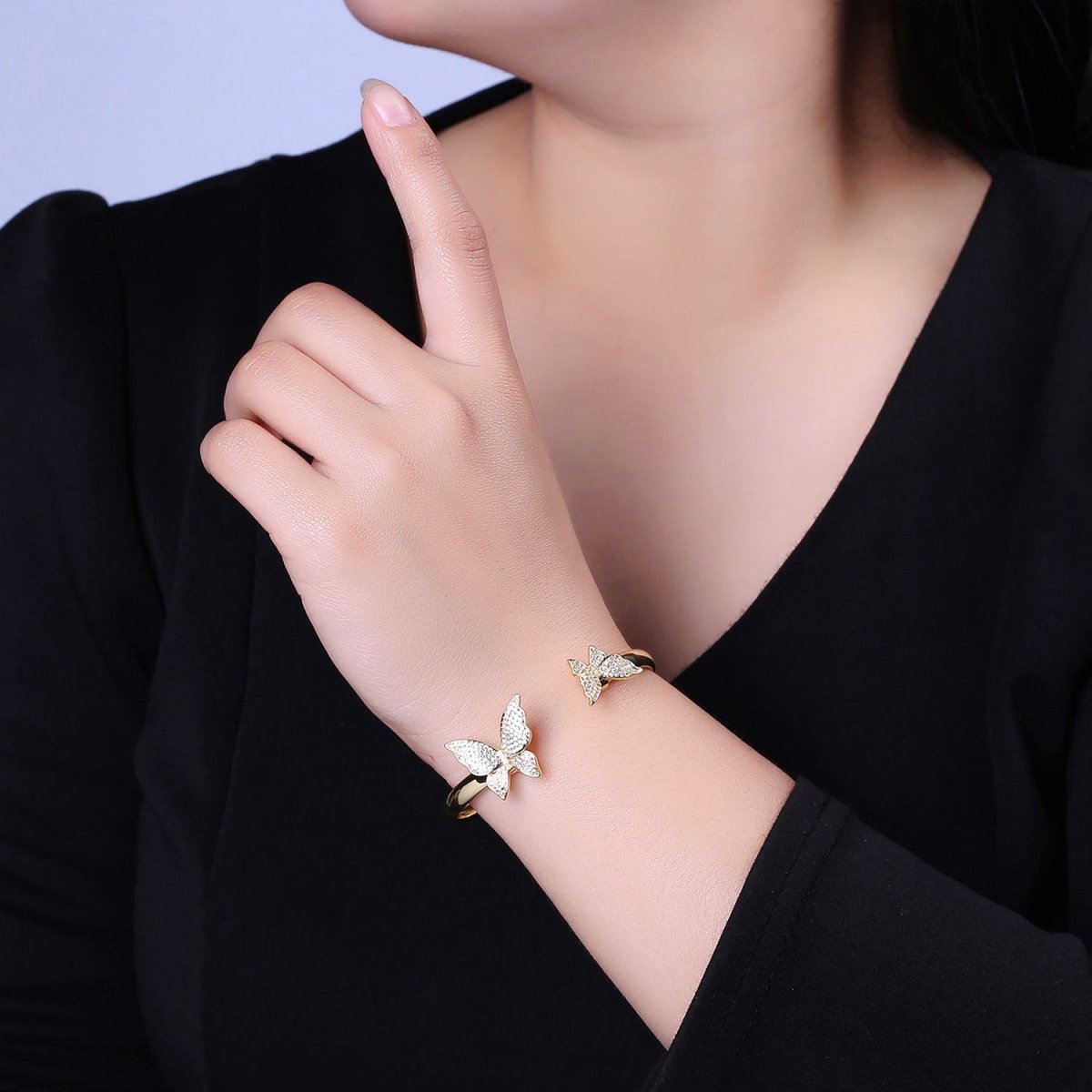 Gold Butterfly Bangle Bracelet Open Bracelet for Stackable Jewelry | WA-857 Clearance Pricing