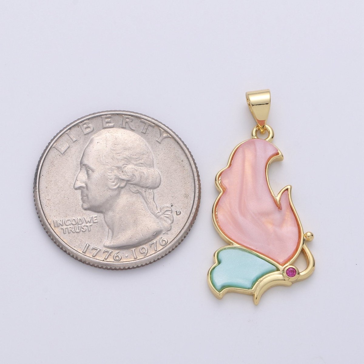 Gold Butterfly Charm Pink Teal Pearl Mariposa Charm Pendant for Necklace Component Real Gold Plated Tarnish Free I-855