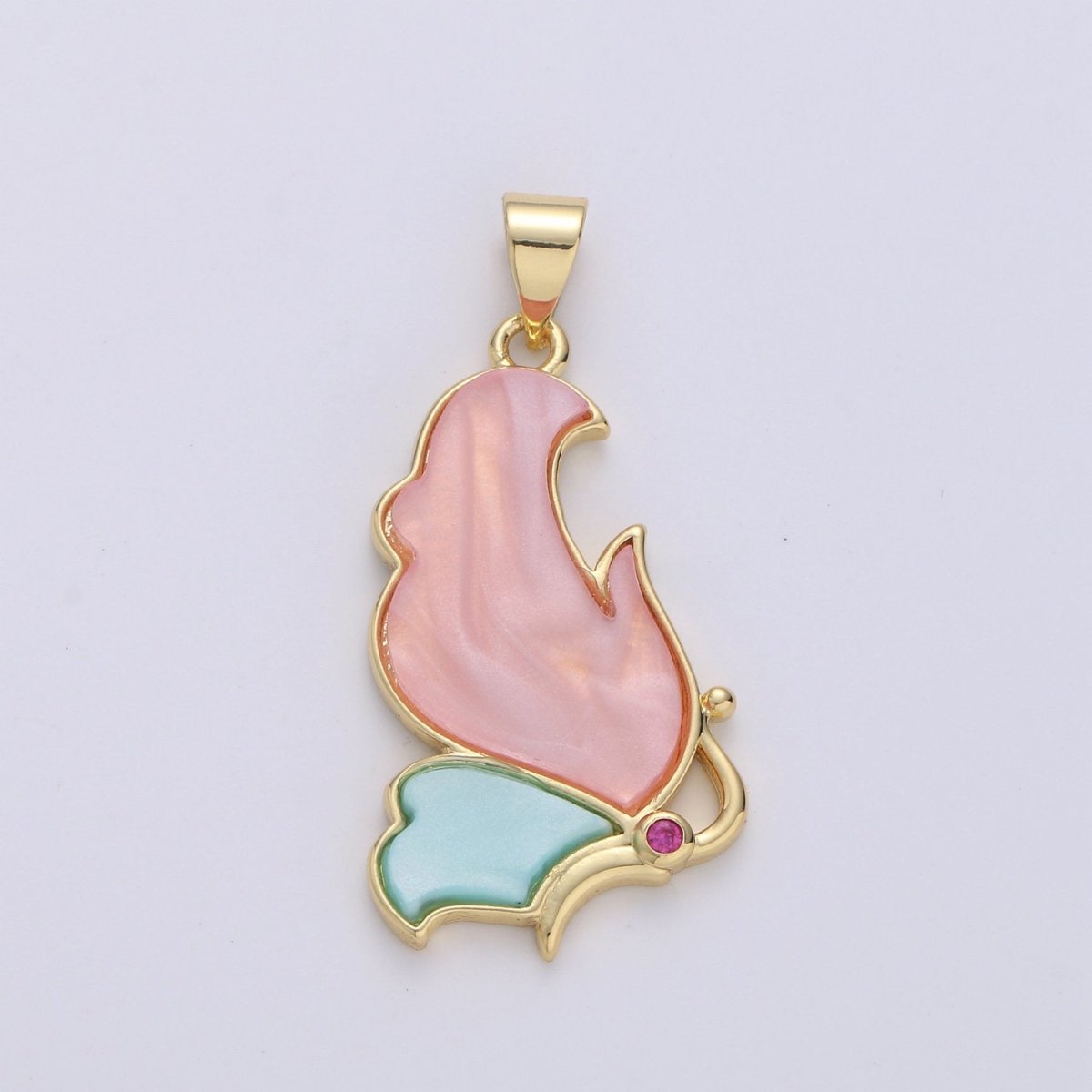 Gold Butterfly Charm Pink Teal Pearl Mariposa Charm Pendant for Necklace Component Real Gold Plated Tarnish Free I-855