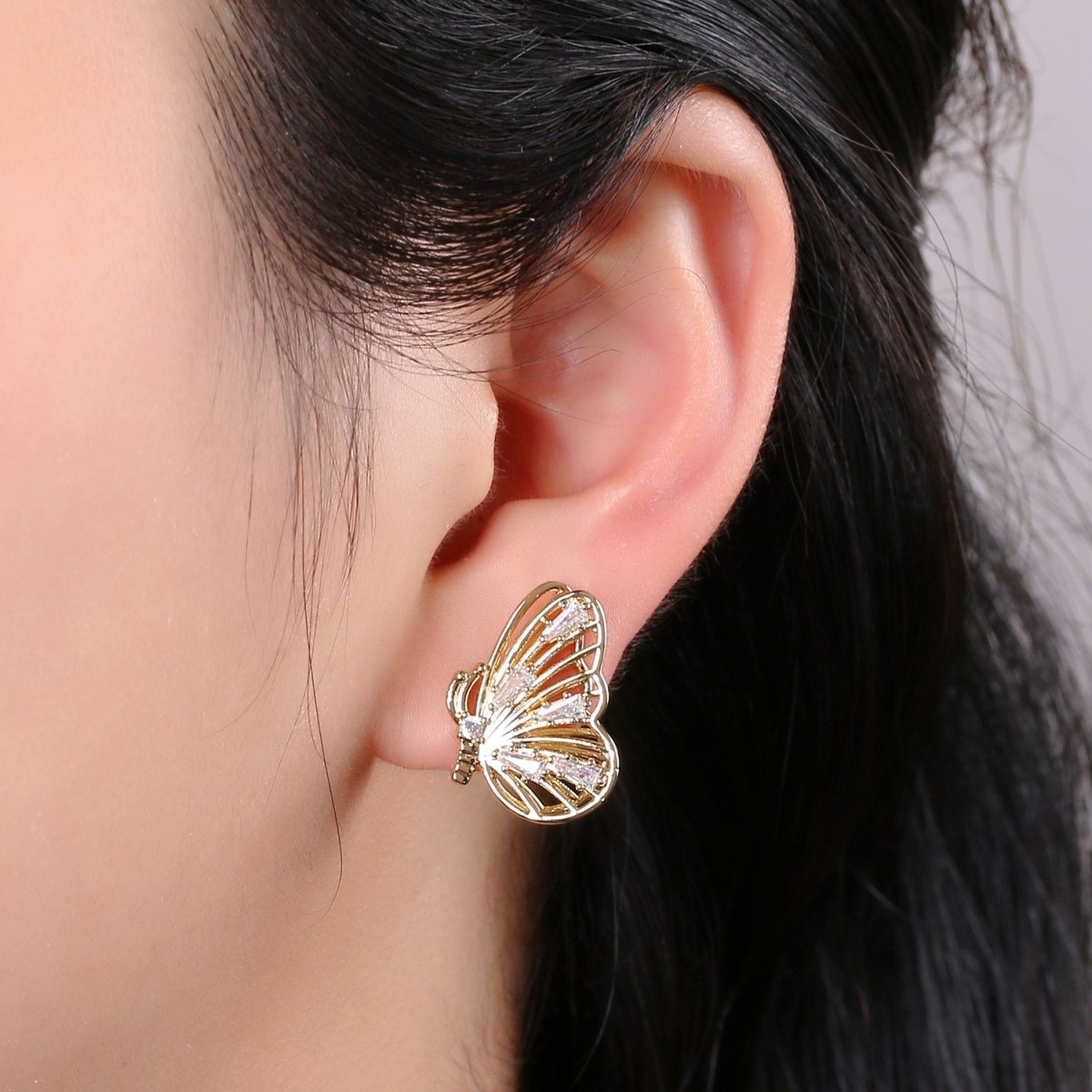 Gold Butterfly Earrings • butterfly stud earrings • Bold earrings • Statement earrings • Big stud earrings • gold stud earrings Q-349