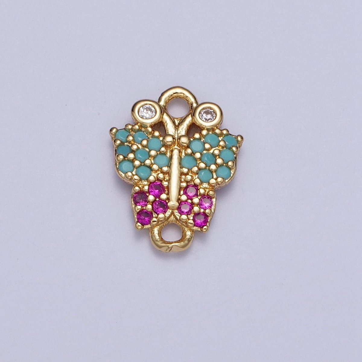 Gold Butterfly Insect Link Connector, Fuchsia & Teal Micro Pave Cubic Zirconia Mariposa Connector For DIY Jewelry Making G-529