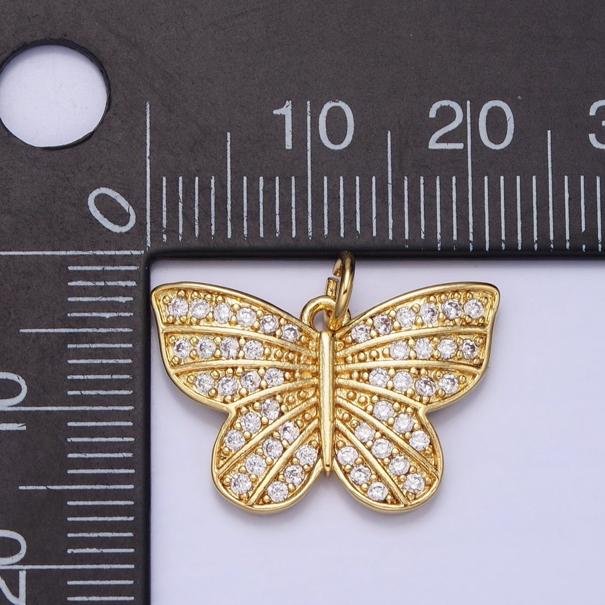Gold Butterfly Monarch Clear Micro Paved CZ Lined Insect Charm | AC357