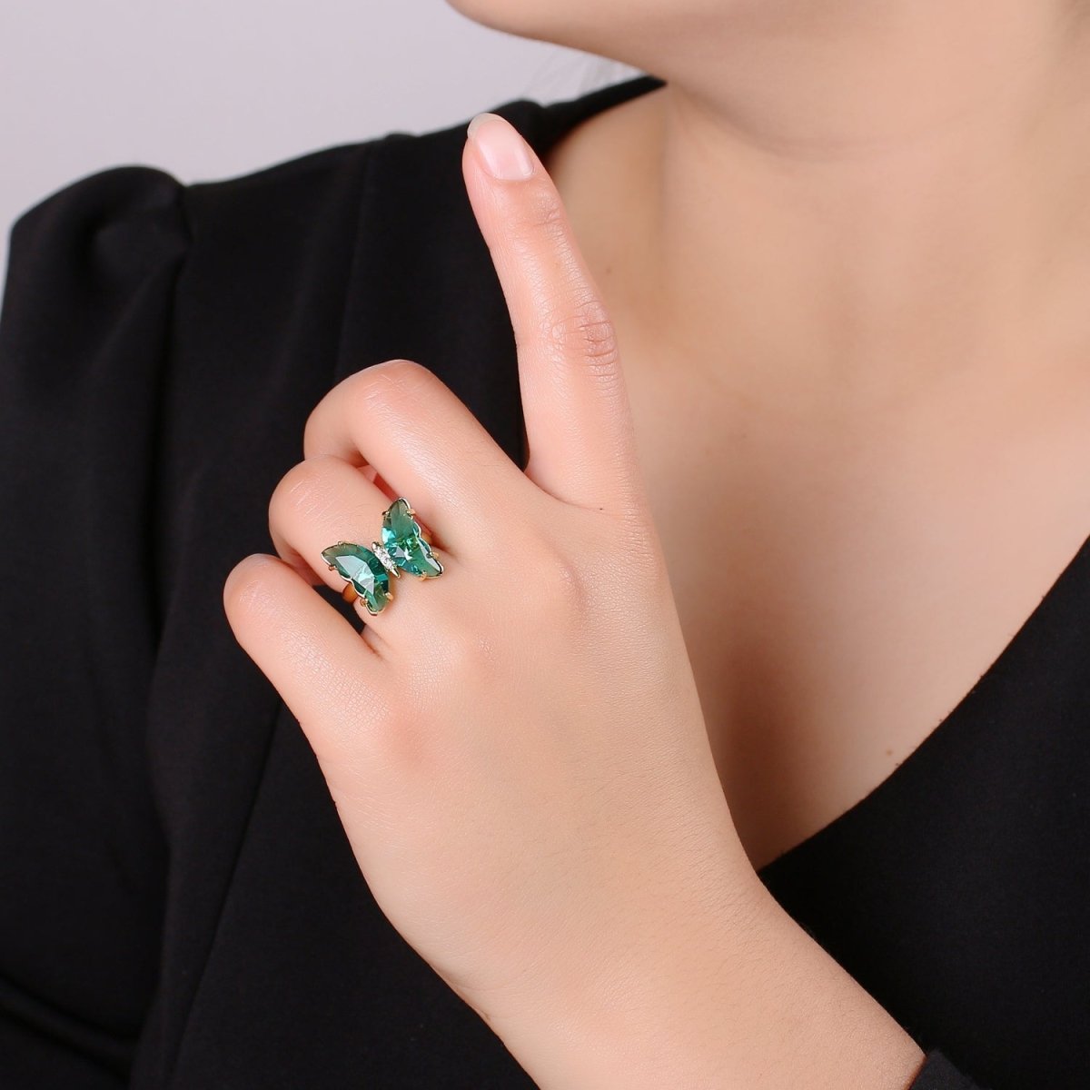 Gold Butterfly Ring Adjustable Ring Colorful Red Pink Purple Green Blue butterfly rings for Valentine Gift Jewelry R-163~R-172