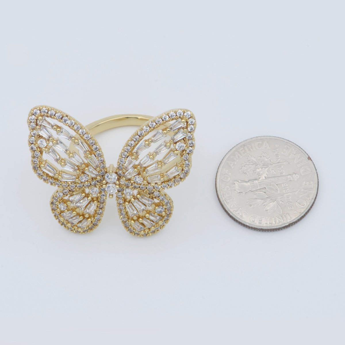 Gold butterfly ring, Open Adjustable butterfly ring, statement Jewelry with Cubic Zirconia Ring Mariposa Jewelry Inspired R-229