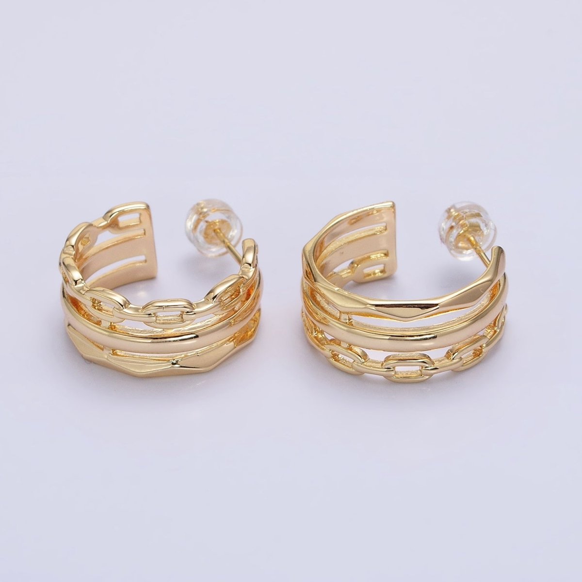 Gold Cable Link Hoop Earring Silver Triple Layer Hoop in Silver AB608 AB609