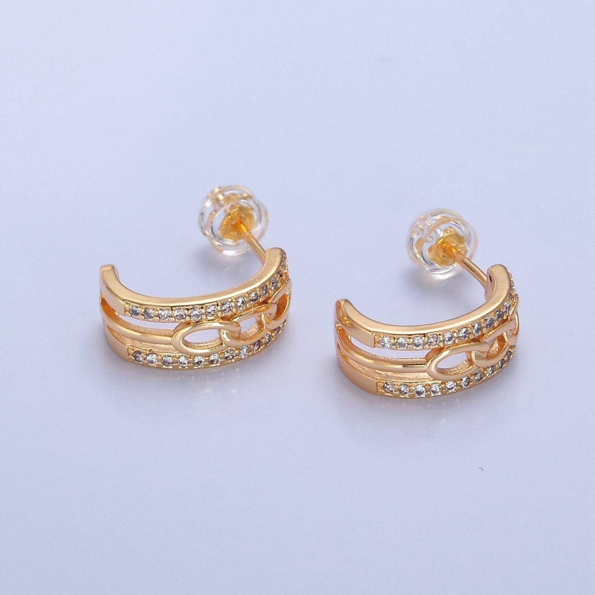 Gold Cable Link Hoop Earring with Cz Stone T-469