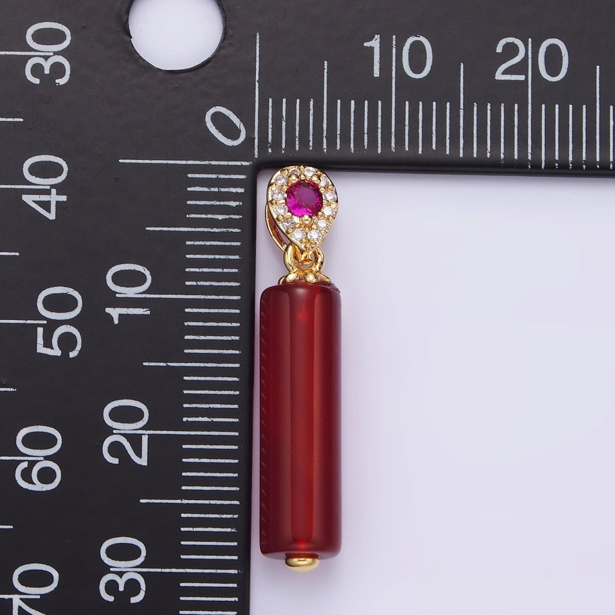 Gold Carnelian Tube Stone Charm Pendant with Pink CZ Stone For Jewelry Making Supplies N-1291