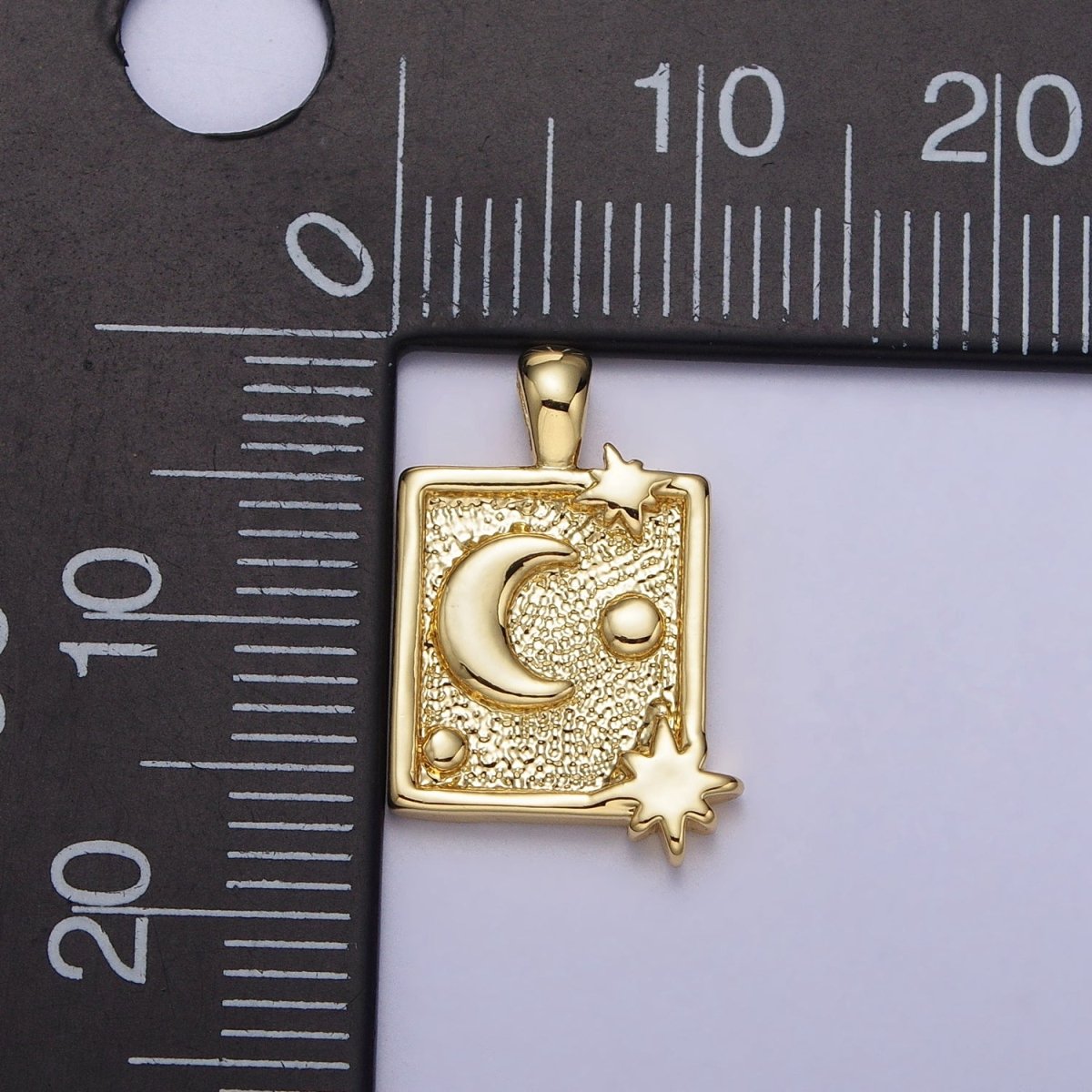 Gold Celestial Crescent Moon Stars Square Gold Pendant | AA090