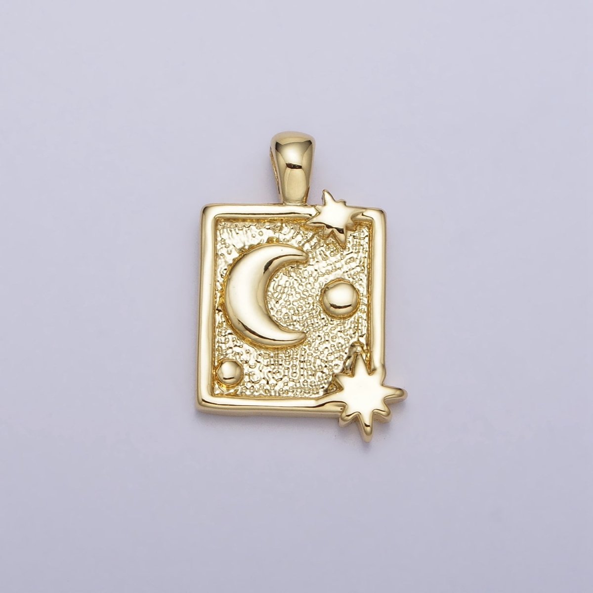 Gold Celestial Crescent Moon Stars Square Gold Pendant | AA090