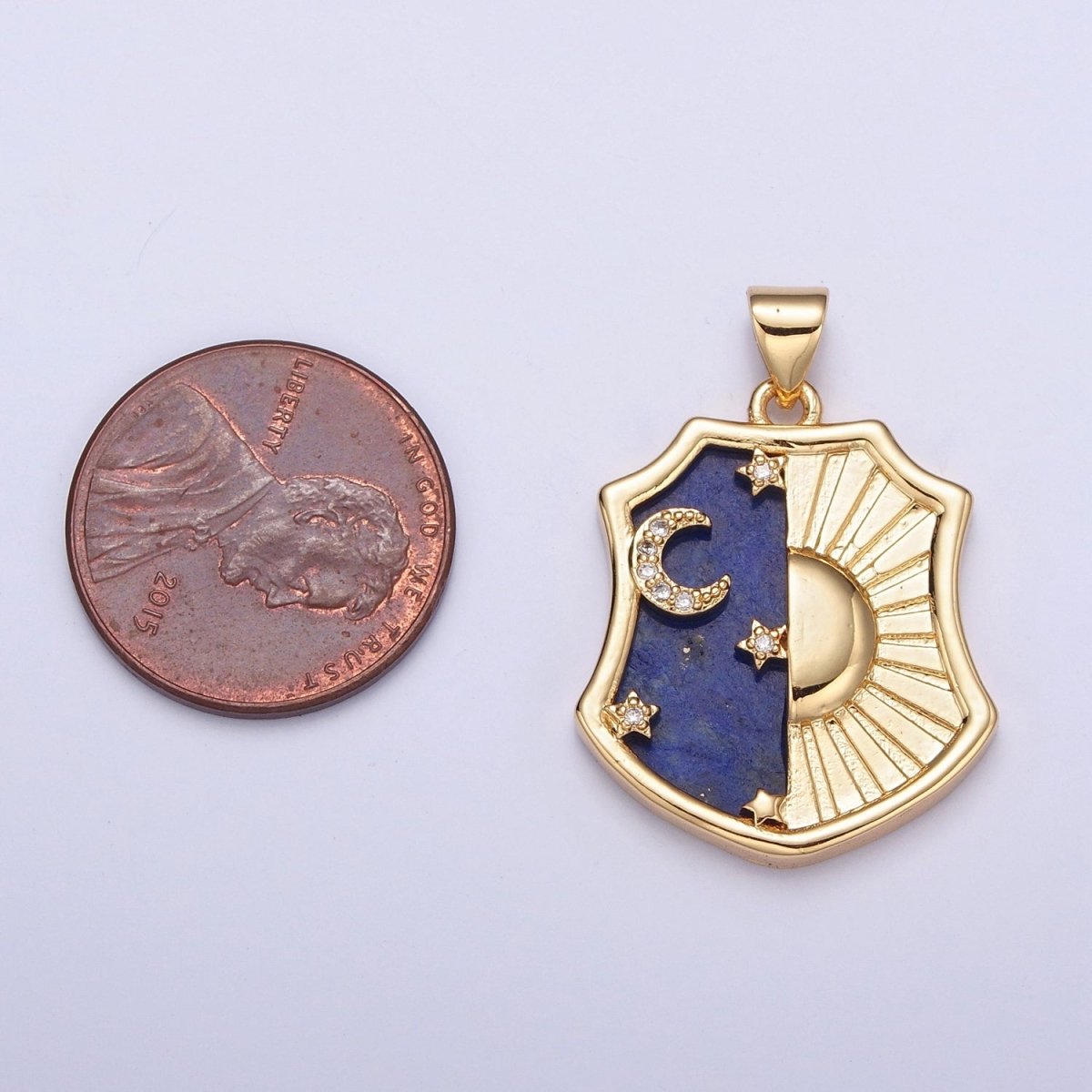 Gold Celestial Crest Pendant, Micro Pave Crescent Moon & Stars Shining Sun Pendant For Jewelry Making H-696