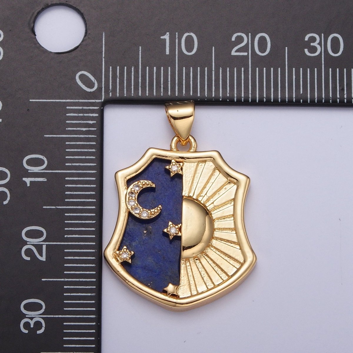 Gold Celestial Crest Pendant, Micro Pave Crescent Moon & Stars Shining Sun Pendant For Jewelry Making H-696