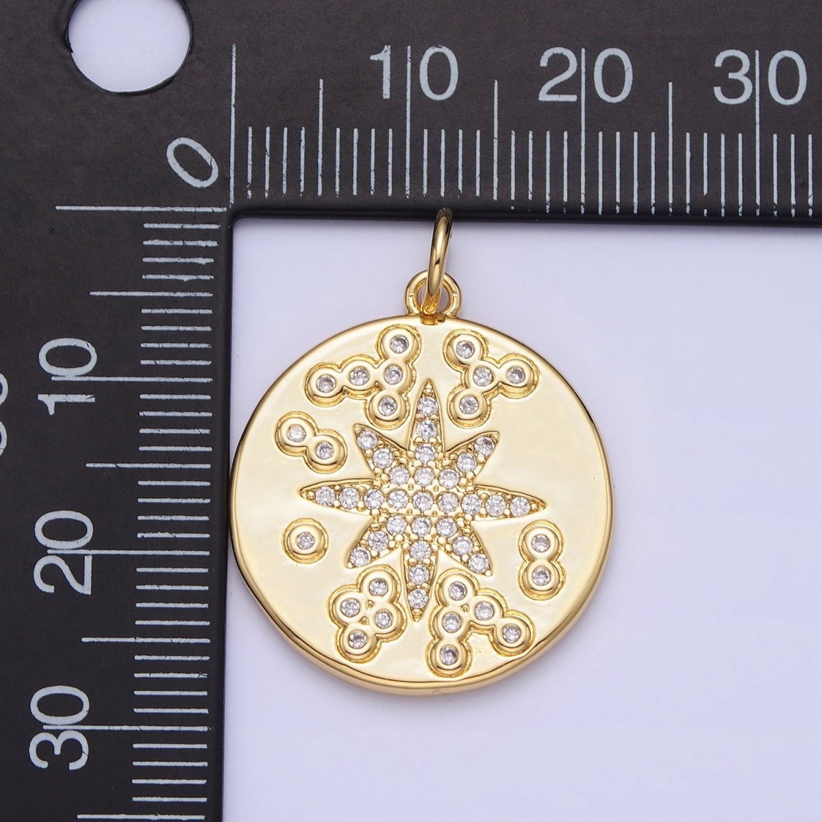 Gold Celestial North Star Constellation Clear Micro Paved CZ Coin Round Charm | AC373