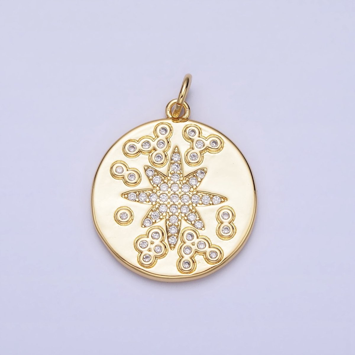 Gold Celestial North Star Constellation Clear Micro Paved CZ Coin Round Charm | AC373