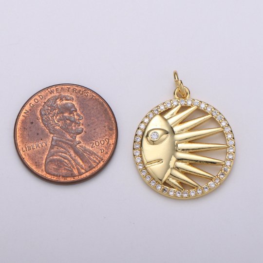 Gold Celestial Sun Crescent Moon Charm, Micro Pave CZ Charm 14K Gold Filled Pendant Celestial Face Necklace Charm for Jewelry Making D-831