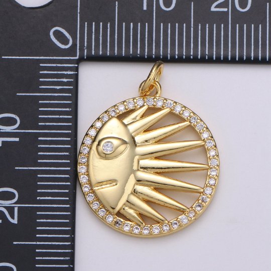 Gold Celestial Sun Crescent Moon Charm, Micro Pave CZ Charm 14K Gold Filled Pendant Celestial Face Necklace Charm for Jewelry Making D-831