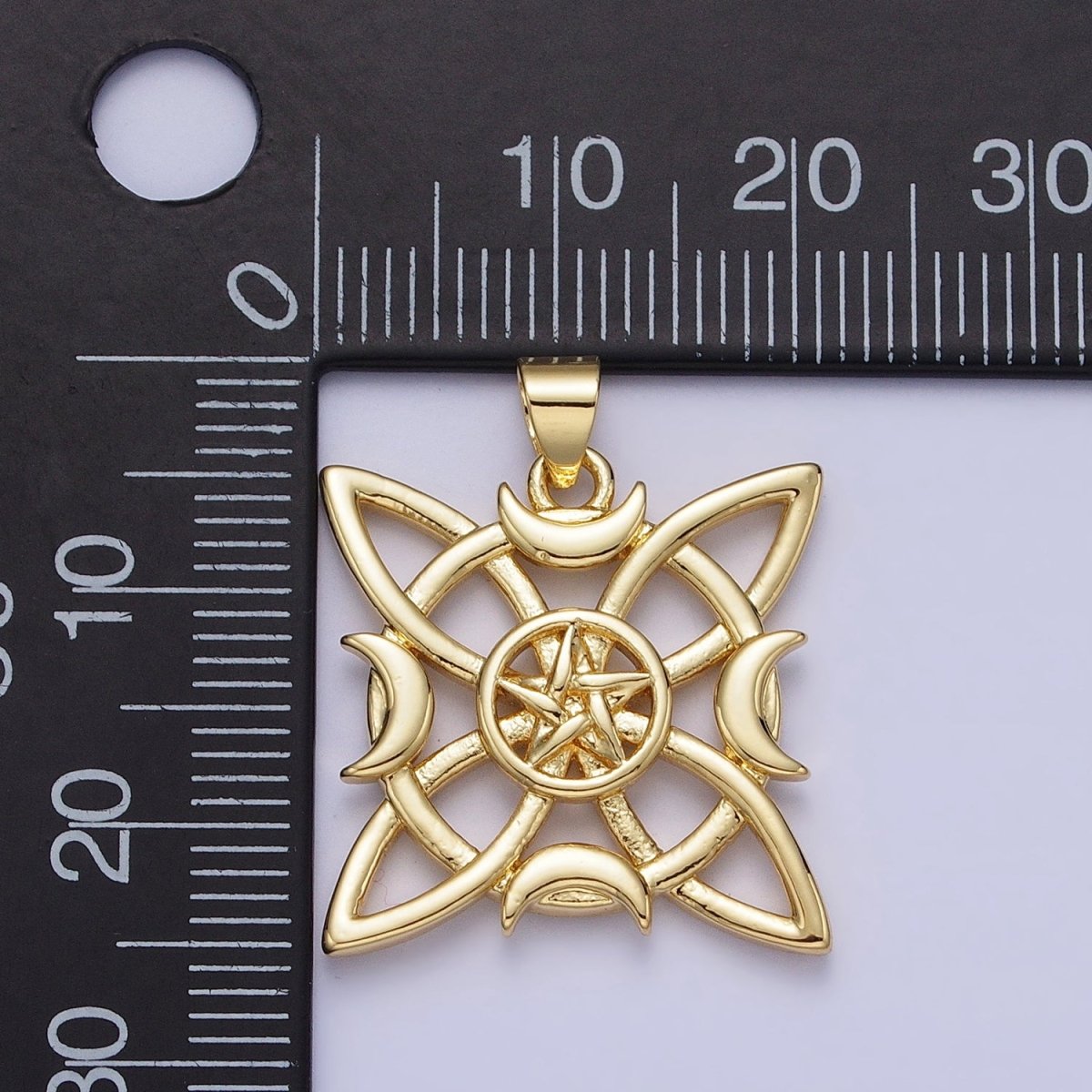 Gold Celtic Knot Charm Eternal Knot Charm, Celtic Irish Jewelry Moon Star Celestial Jewelry AA146