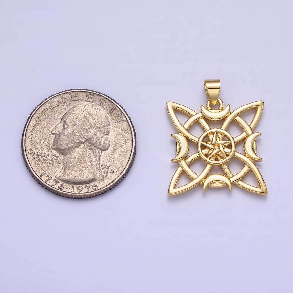 Gold Celtic Knot Charm Eternal Knot Charm, Celtic Irish Jewelry Moon Star Celestial Jewelry AA146