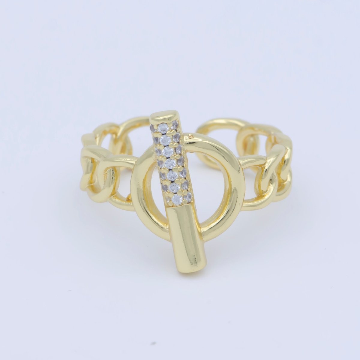 Gold Chain Ring with OT Clasp Style Open Adjustable Ring O-484