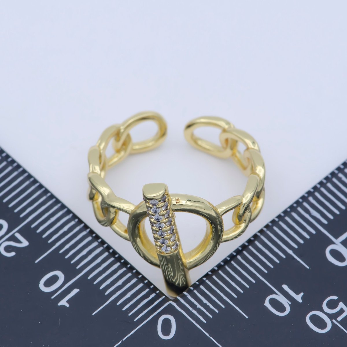 Gold Chain Ring with OT Clasp Style Open Adjustable Ring O-484