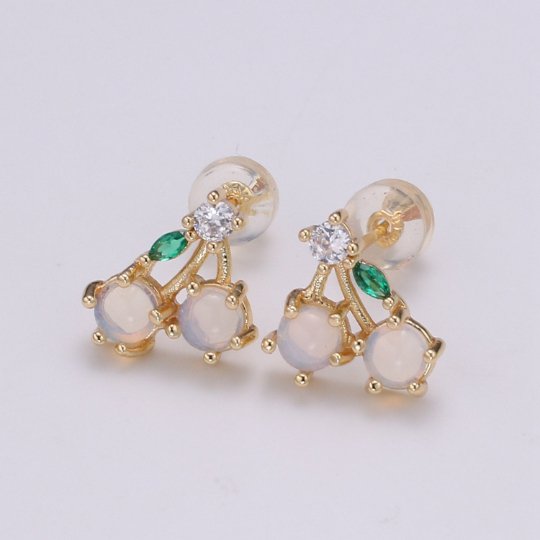 Gold Cherry Stud Earrings, Crystal Cherry Studs, Kawaii Jewellery, Fruit Earrings, Minimalist Earrings, Earrings for Girls P-014