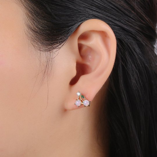 Gold Cherry Stud Earrings, Crystal Cherry Studs, Kawaii Jewellery, Fruit Earrings, Minimalist Earrings, Earrings for Girls P-014