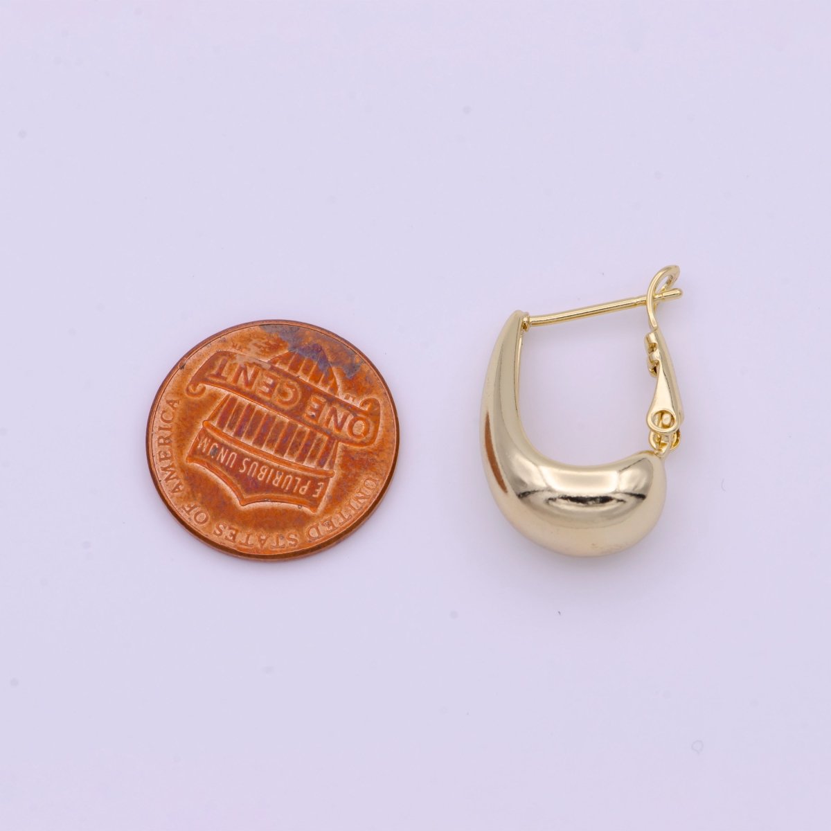 Gold Chubby Dome U-Shaped Open Mechanical Latch Earrings | AD-165