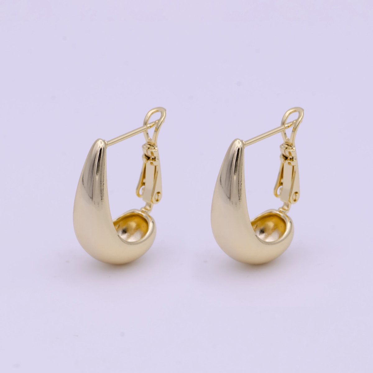 Gold Chubby Dome U-Shaped Open Mechanical Latch Earrings | AD-165