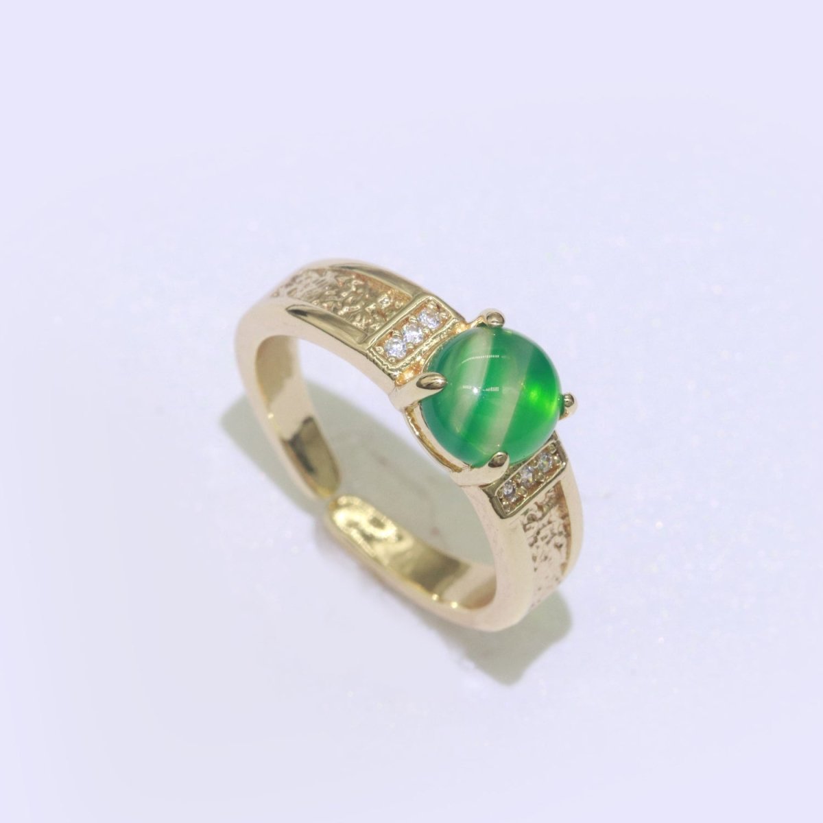 Gold Chunky Ring, Statement Ring, Green Cat Eye Stone Ring, Stackable Ring Thick Gold Ring Open Adjustable O-926