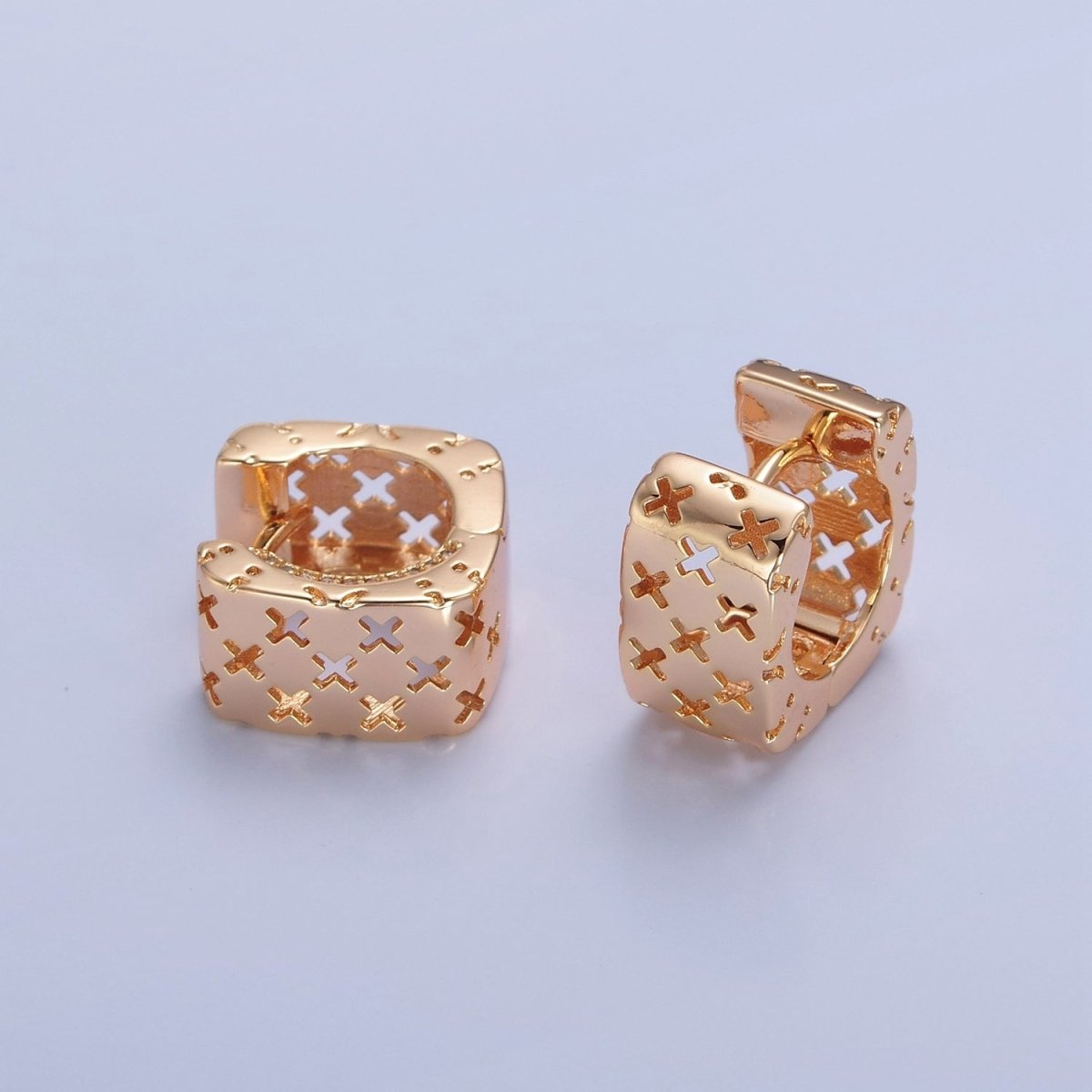 Gold Chunky X Hoop Earring Bold Gold Filled Earring T-494
