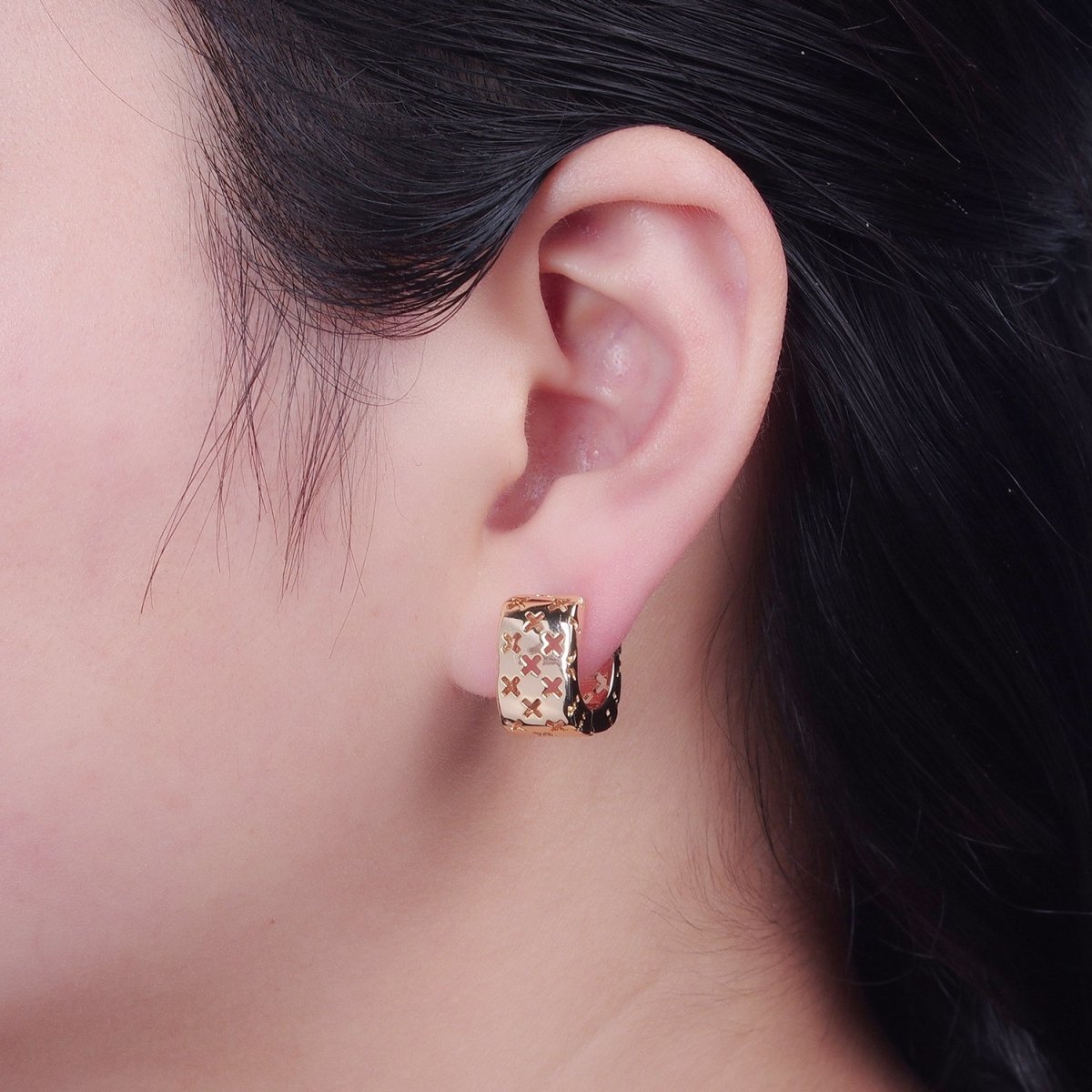 Gold Chunky X Hoop Earring Bold Gold Filled Earring T-494