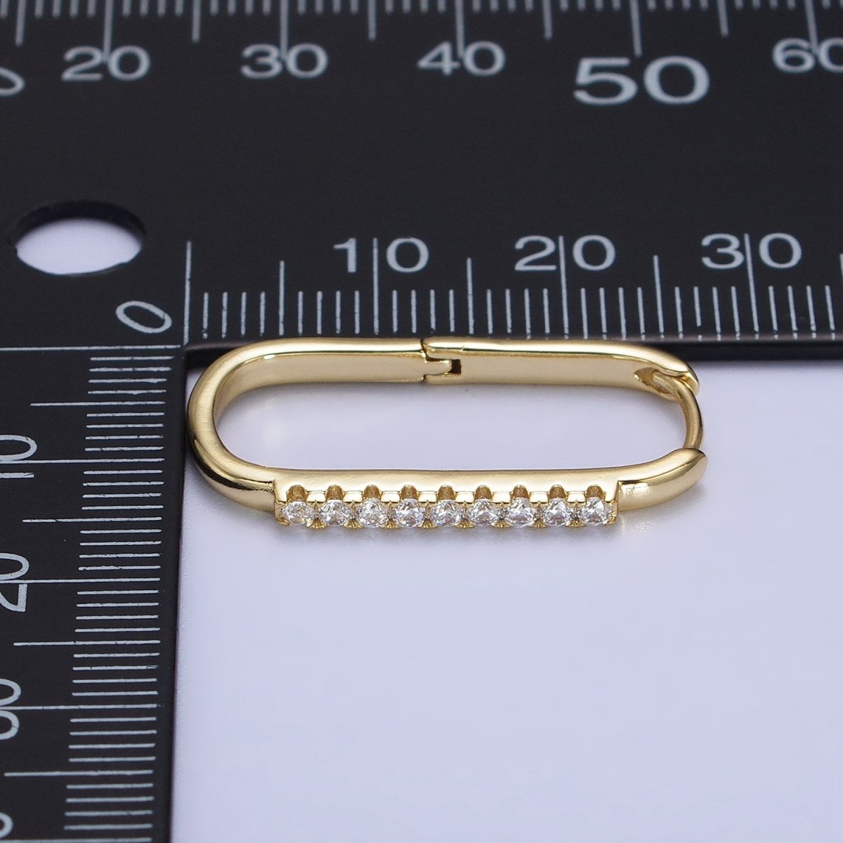 Gold Clear Micro Paved CZ Lined Oblong Hoop Earrings | AB427