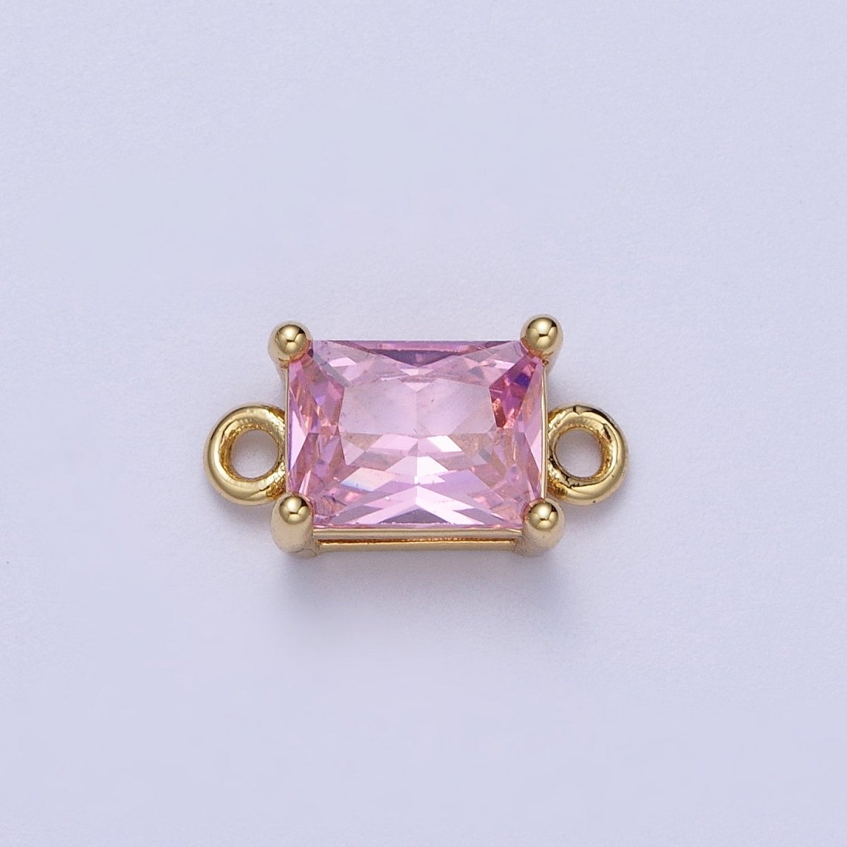 Gold Clear/Pink CZ Baguette Rectangular Cubic Zirconia Connector Jewelry Supply G-573 G-574