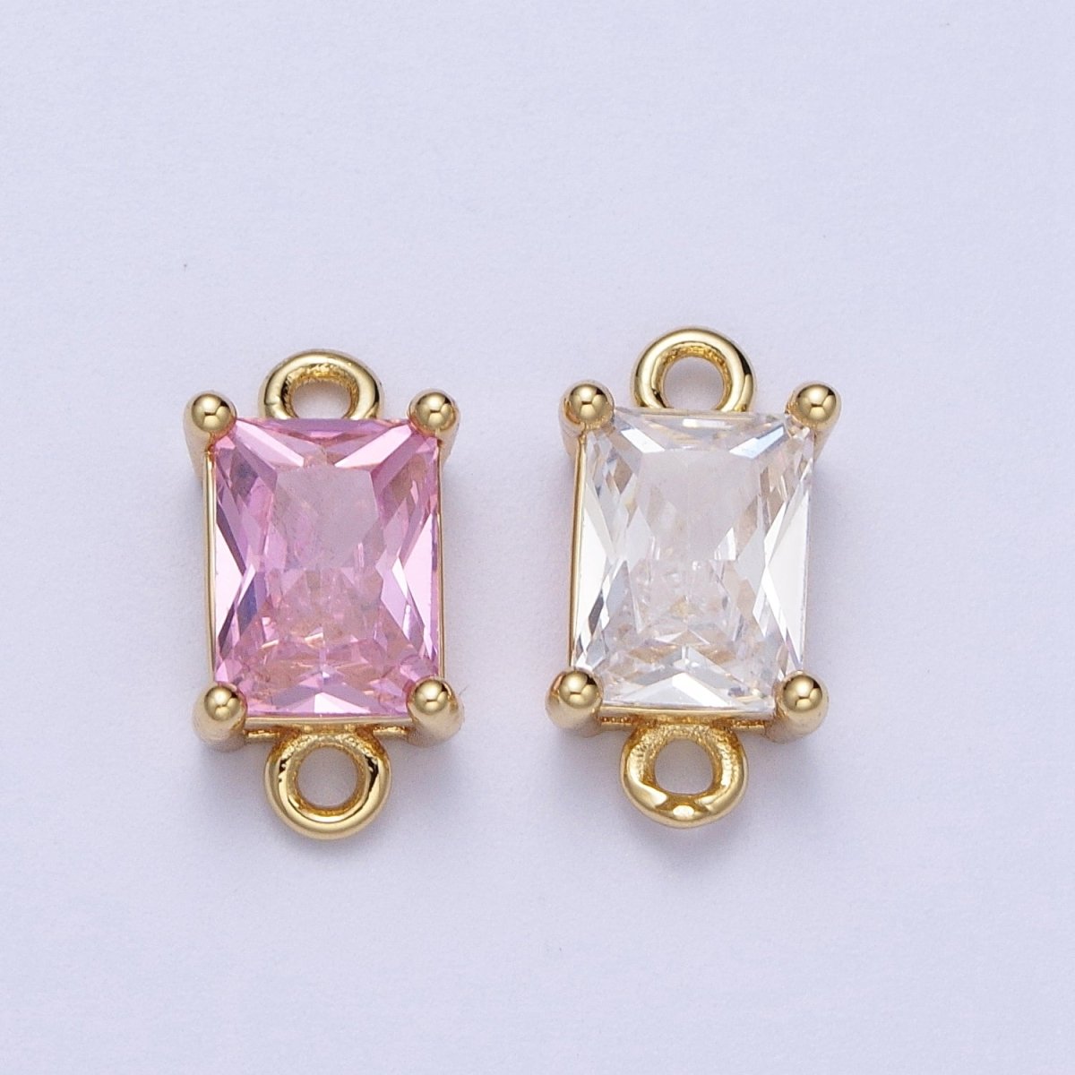 Gold Clear/Pink CZ Baguette Rectangular Cubic Zirconia Connector Jewelry Supply G-573 G-574
