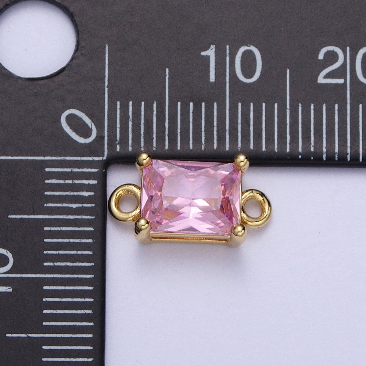 Gold Clear/Pink CZ Baguette Rectangular Cubic Zirconia Connector Jewelry Supply G-573 G-574