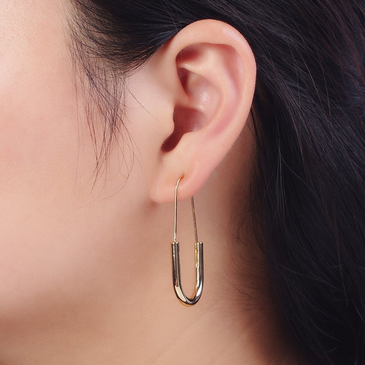 Gold Crescent U Hoop Long Hook Minimalist Earrings | AD-146